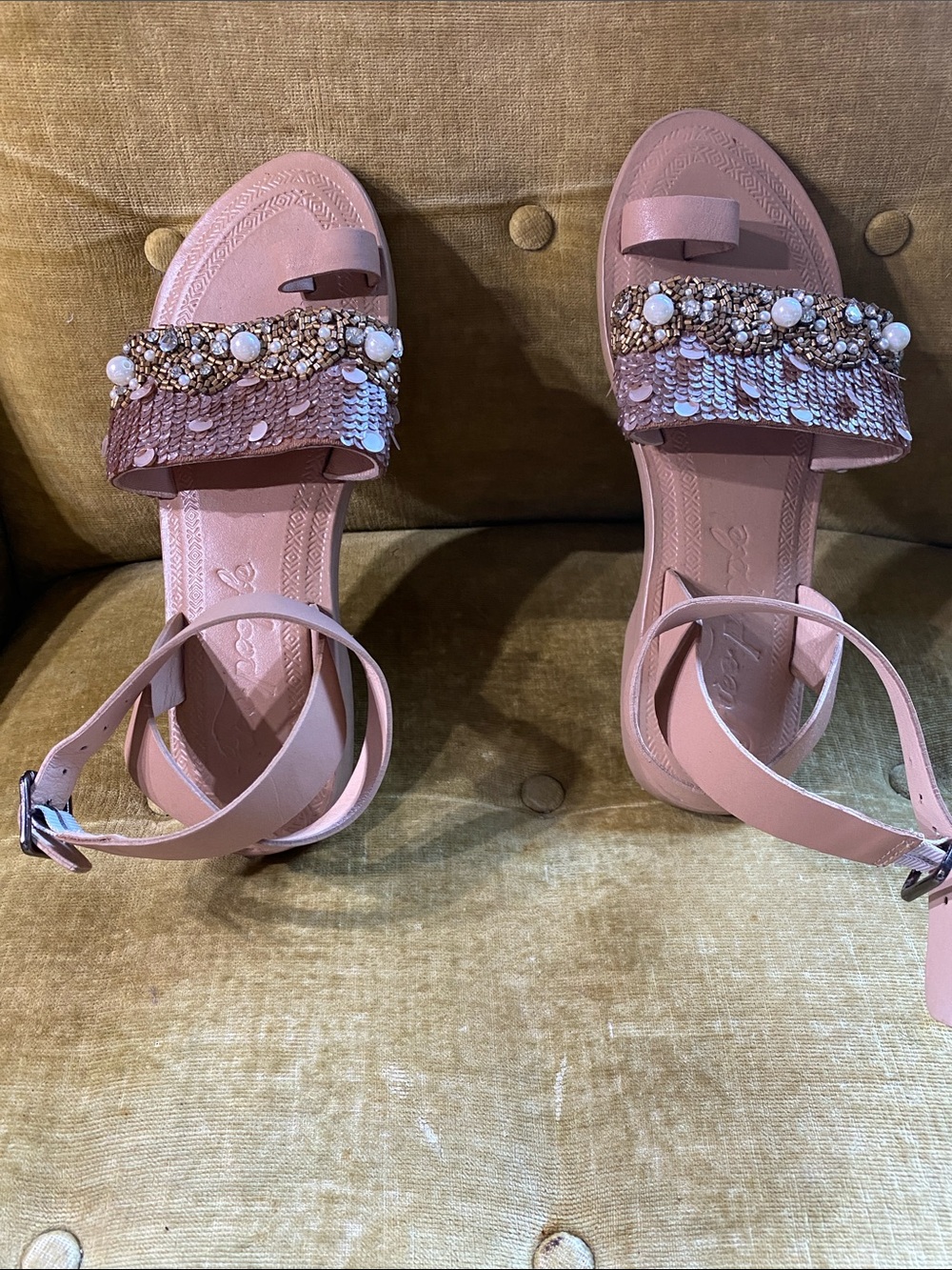 Free People tan leather sandals with beading, size 37 , new